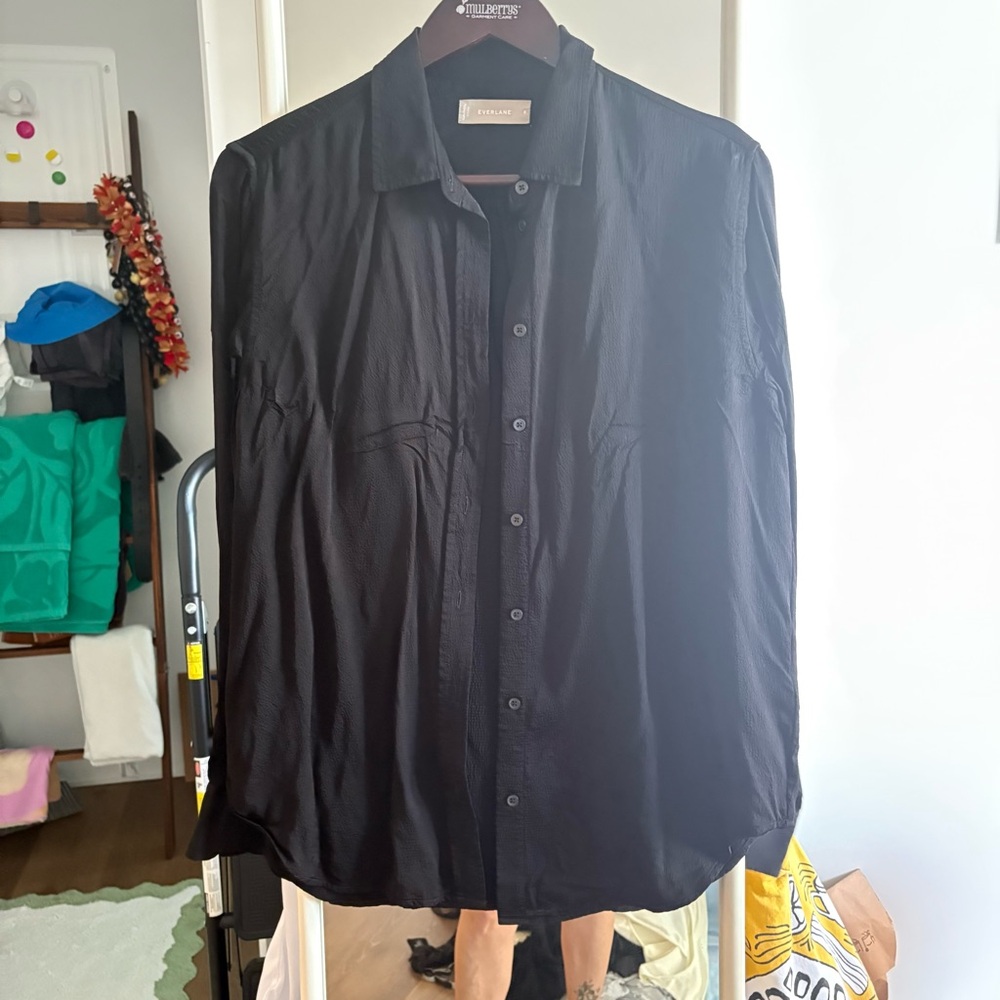Everlane silky black blouse with long sleeves